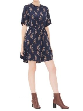 Sandro Navy Floral Paisley Tiered Mini Dress